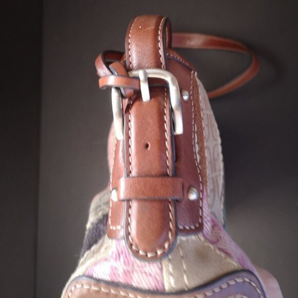 VTG Fossil Ladies Multi Colored Patchwork Leather & Fabric Shoulder Baguette Bag - Picture 4 of 13